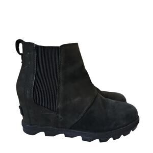 SOREL Joan Leather Rhapsody Wedge Snow Boot Womens 8.5 Black